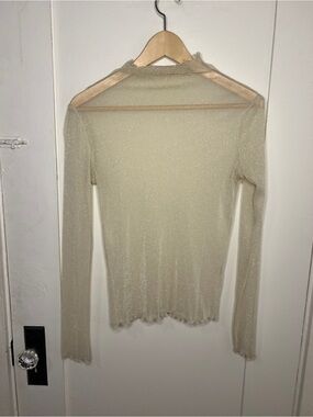 Shimmery Cream Long-Sleeve Sheer Top